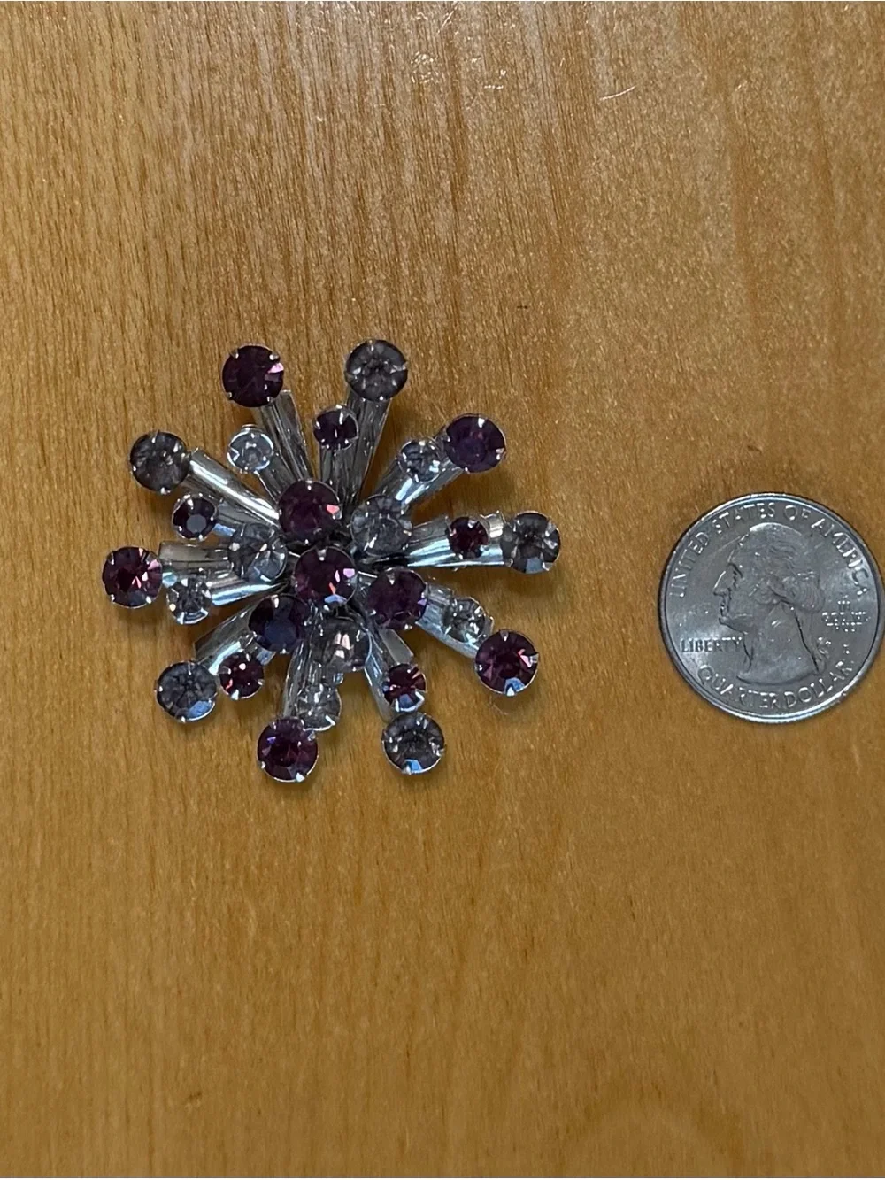 Vintage Starburst Brooch with Purple and Lavender Rhinestones
